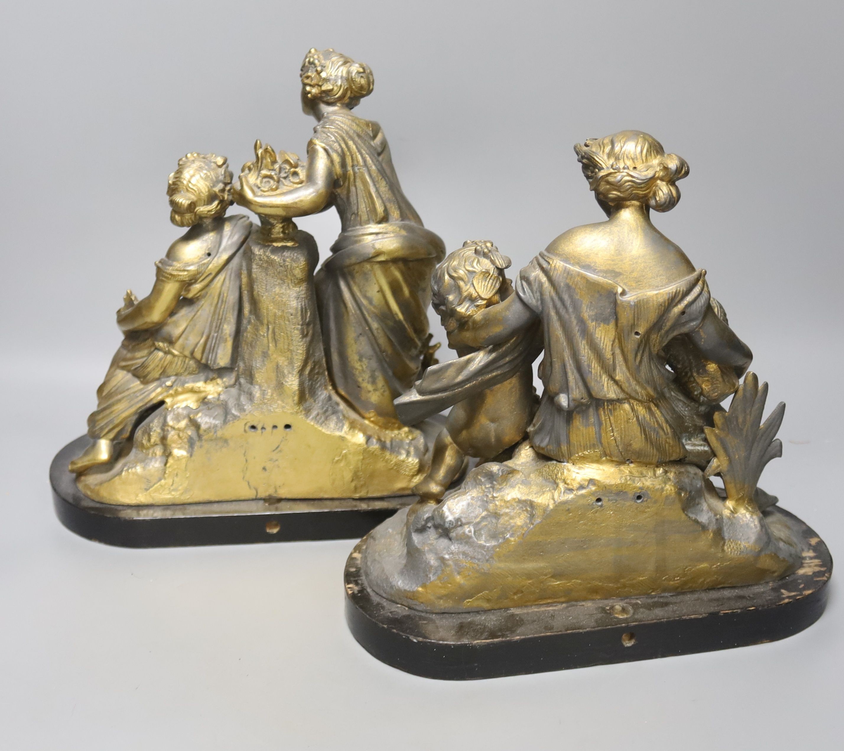Two 19th century gilt metal figure groups, height 25cm